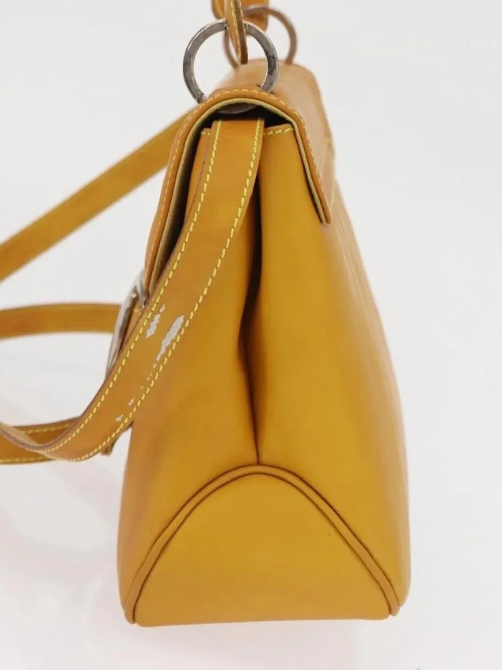 Salvatore Ferragamo Vala Hand Bag Leather 2way Yellow Silver Auth 166370